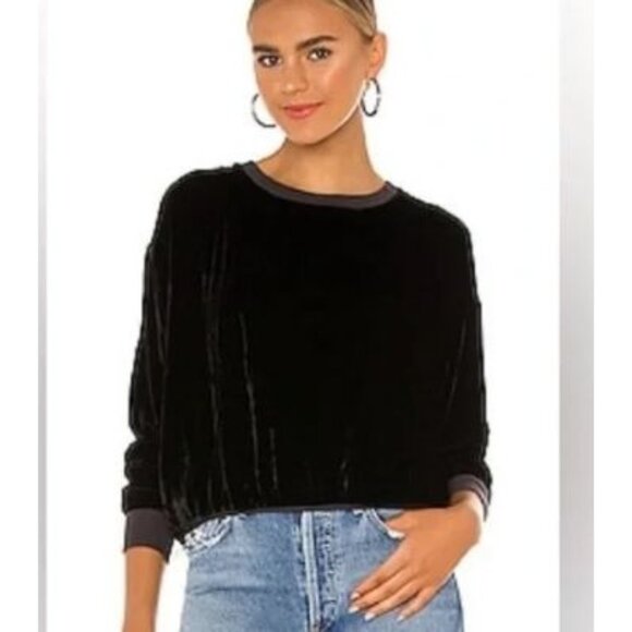 Young Fabulous & Broke Tops - Young Fabulous & Broke Black Velvet Coraline Crewneck‎ Sweatshirt Top XS NWT